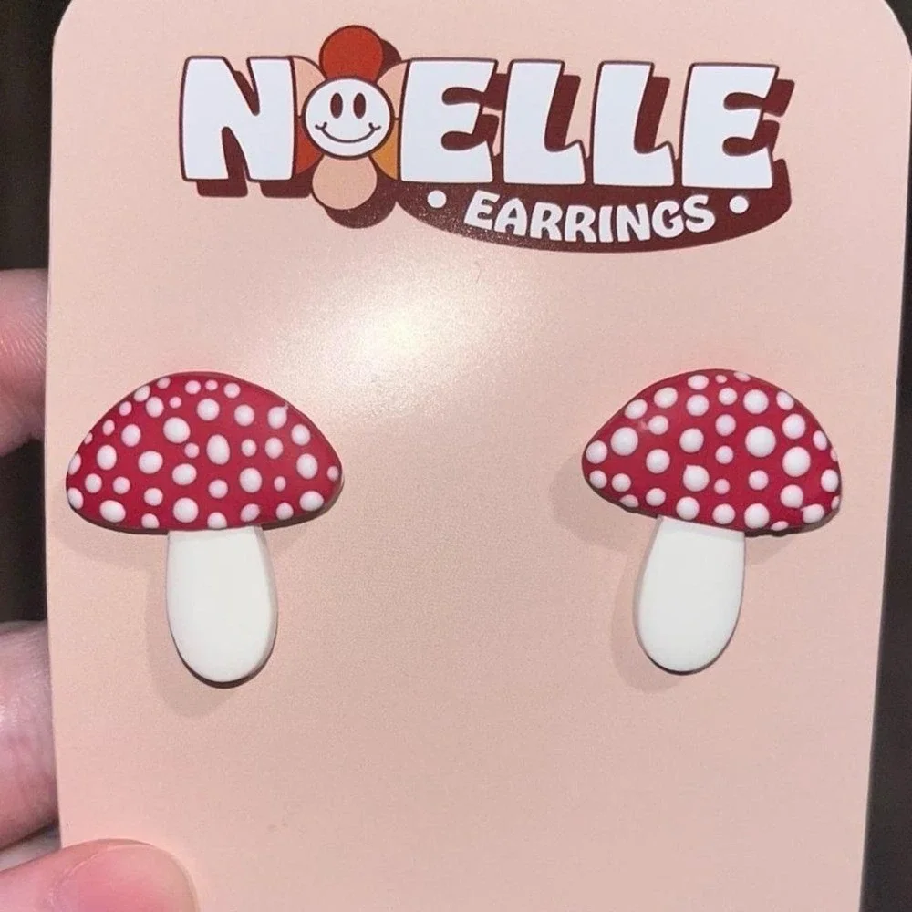 Handmade Red and White Mushroom Earrings - Polymer Clay NEW